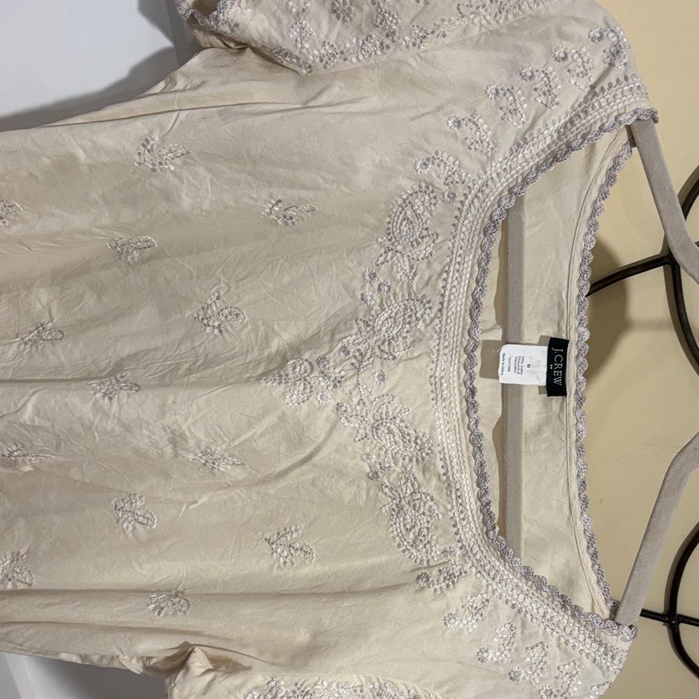 J. Crew Cream Embroidered Short-Sleeve Blouse - Picture 3 of 8